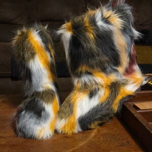 Faux Fur Multicolor Boots ☆ Y2K 'Gal Style' Mid Calf Boots ☆ Size 43 ☆ Brand NEW